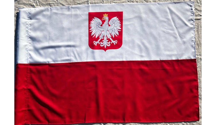 Polska flaga z godłem wykonana z gabardynu 90cm * 135cm